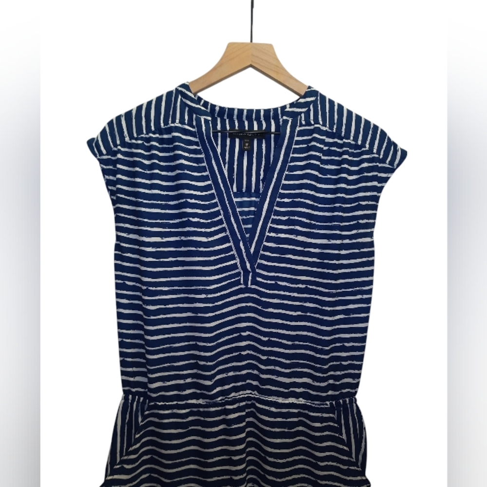 Banana Republic Navy and White Striped Midi Dress